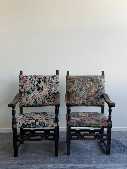 Italian Baroque upholstered walnut armchairs (right)