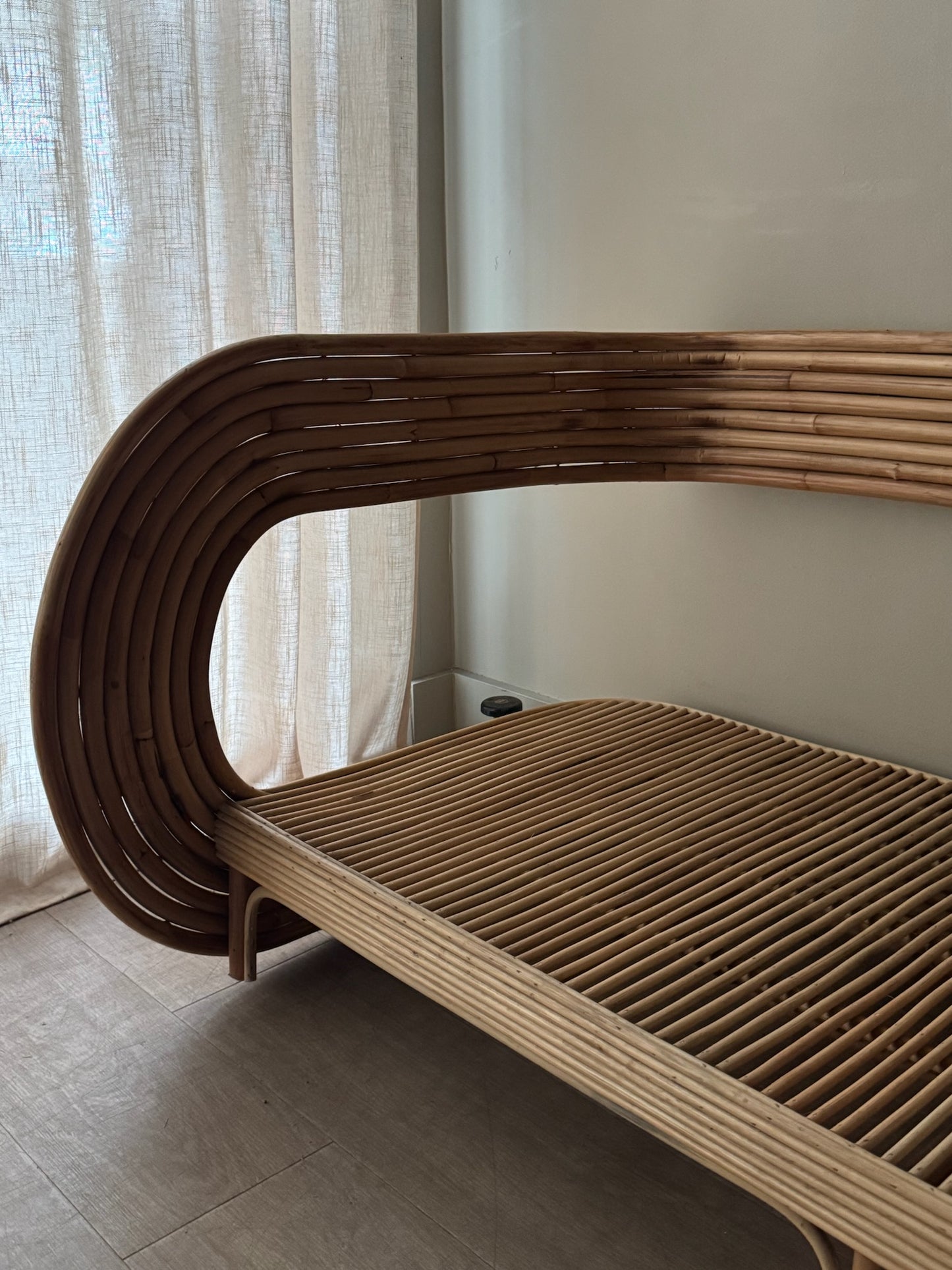 Rattan barrel back bench/sofa