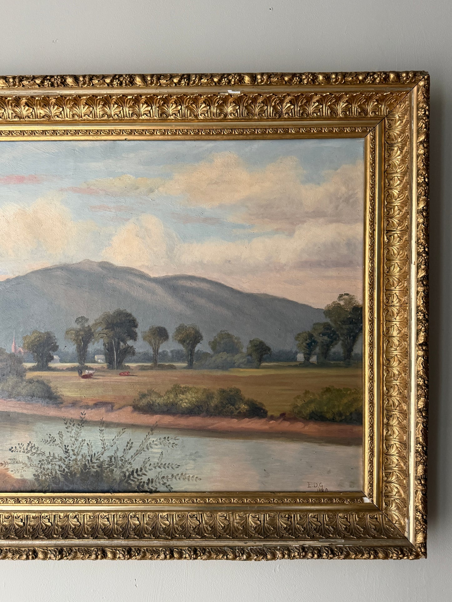 American Hudson River School landscape. Signed 1889