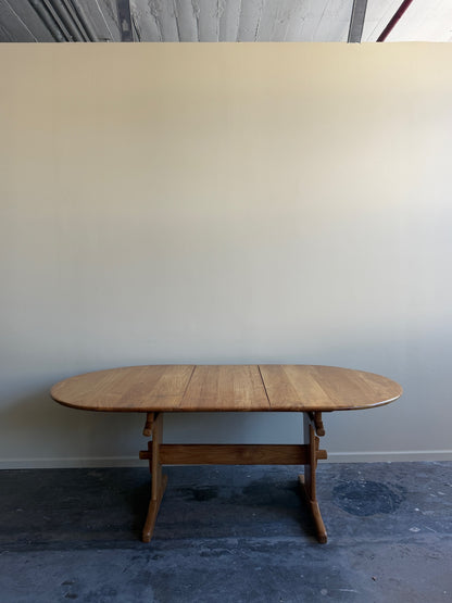 Brutalist Dutch elmwood dining table with extension
