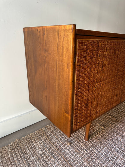 Oak and rattan credenza