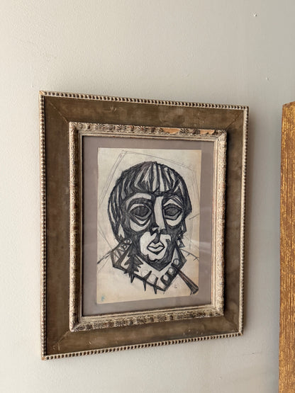 French Cubist male portrait. Signed.
