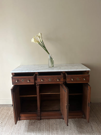 Carved walnut marble top sideboard