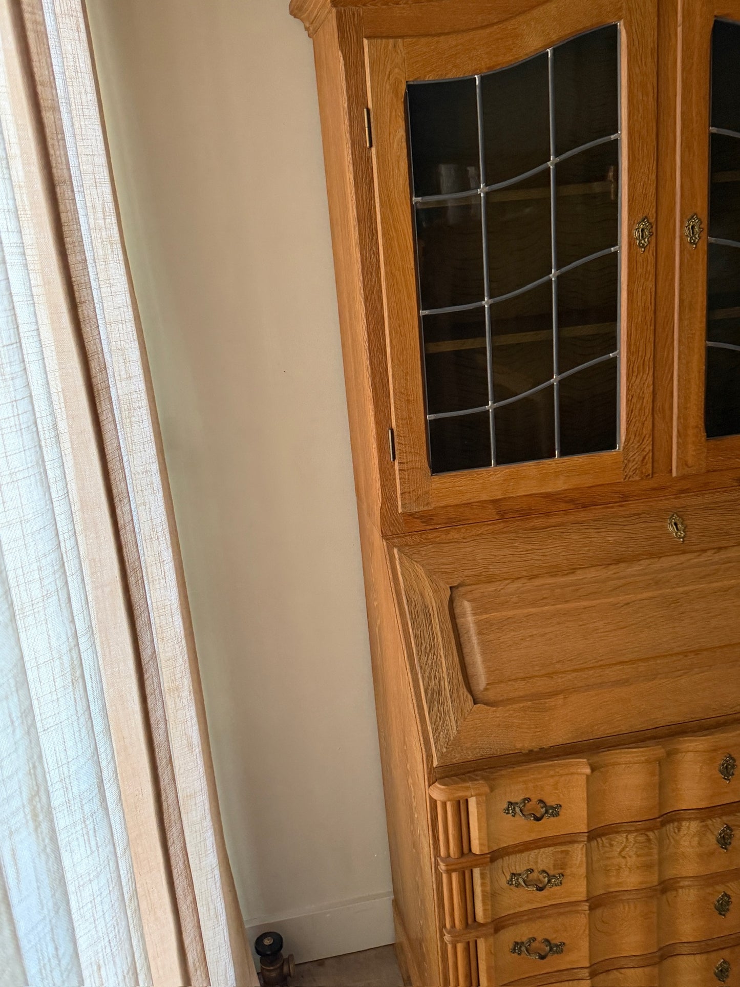 N. O. Andersen Danish two piece oak secretary cabinet