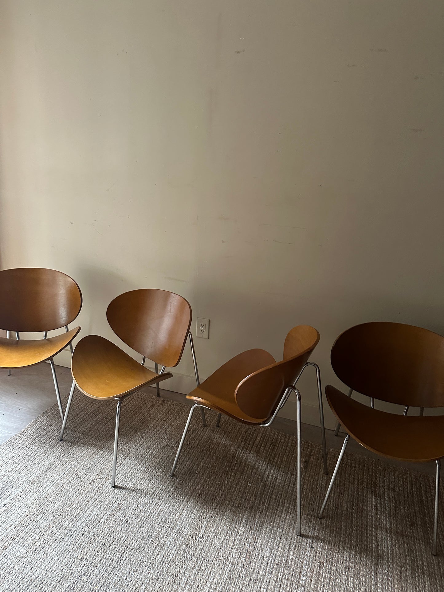 Beechwood clamshell chairs. Sold individually.