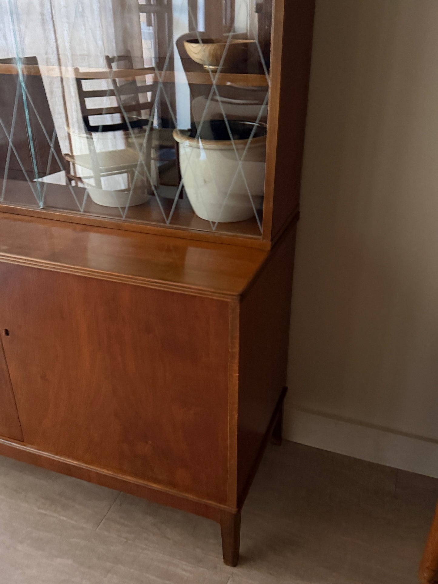 Scandinavian walnut two piece hutch