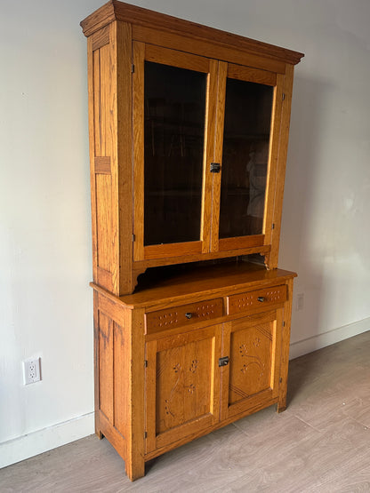 Two piece oak hutch