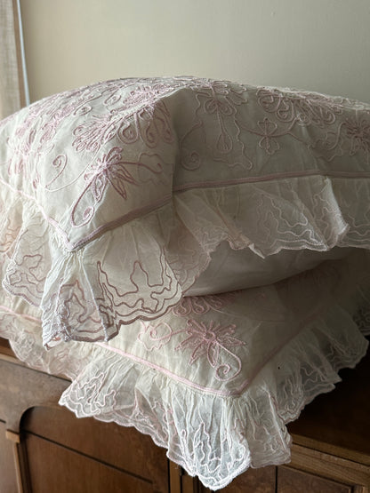 Pair of European shams and inserts. Set of 2. Light Pink Thread design.