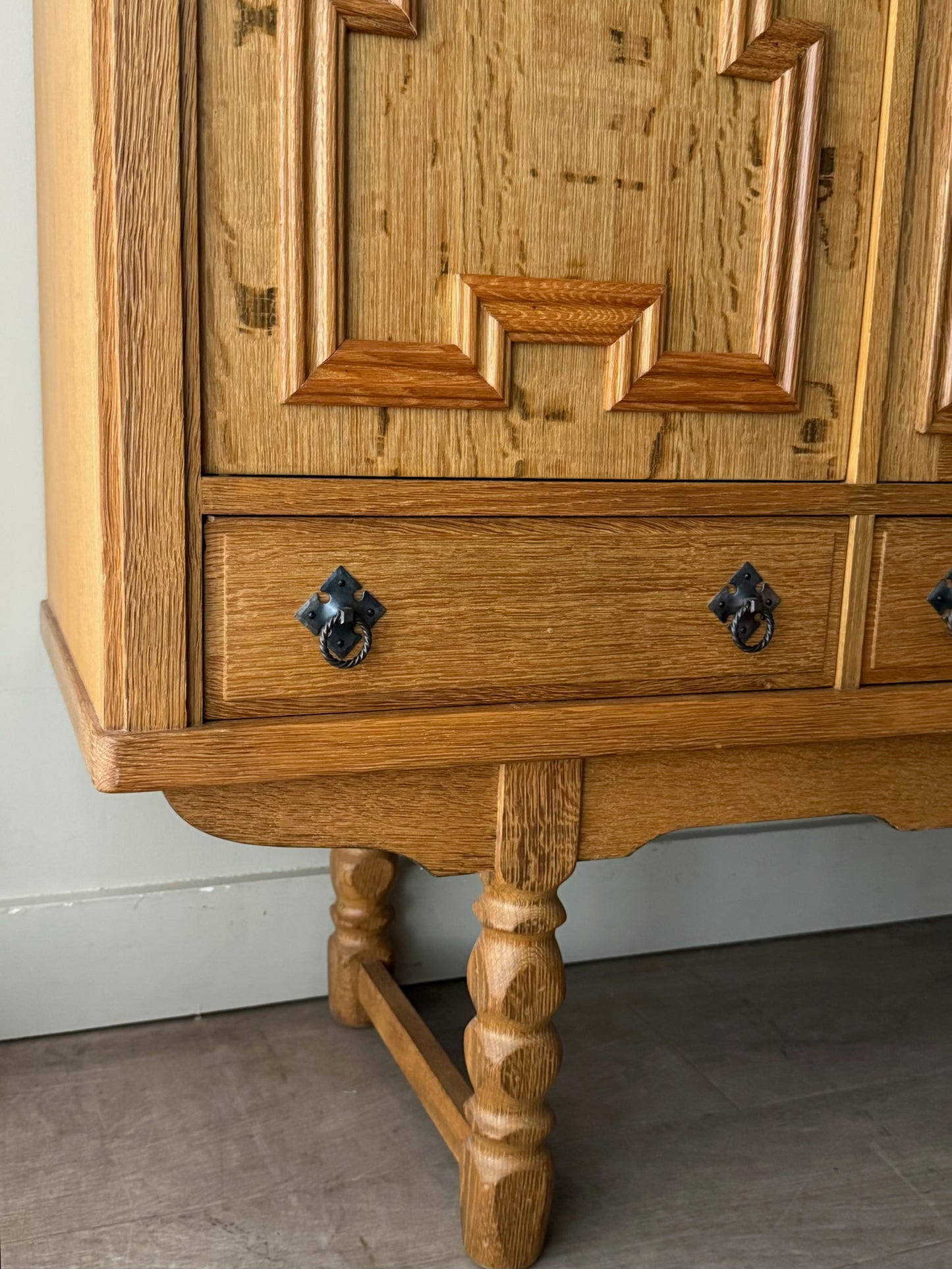 Danish oak sideboard with stained glass doors
