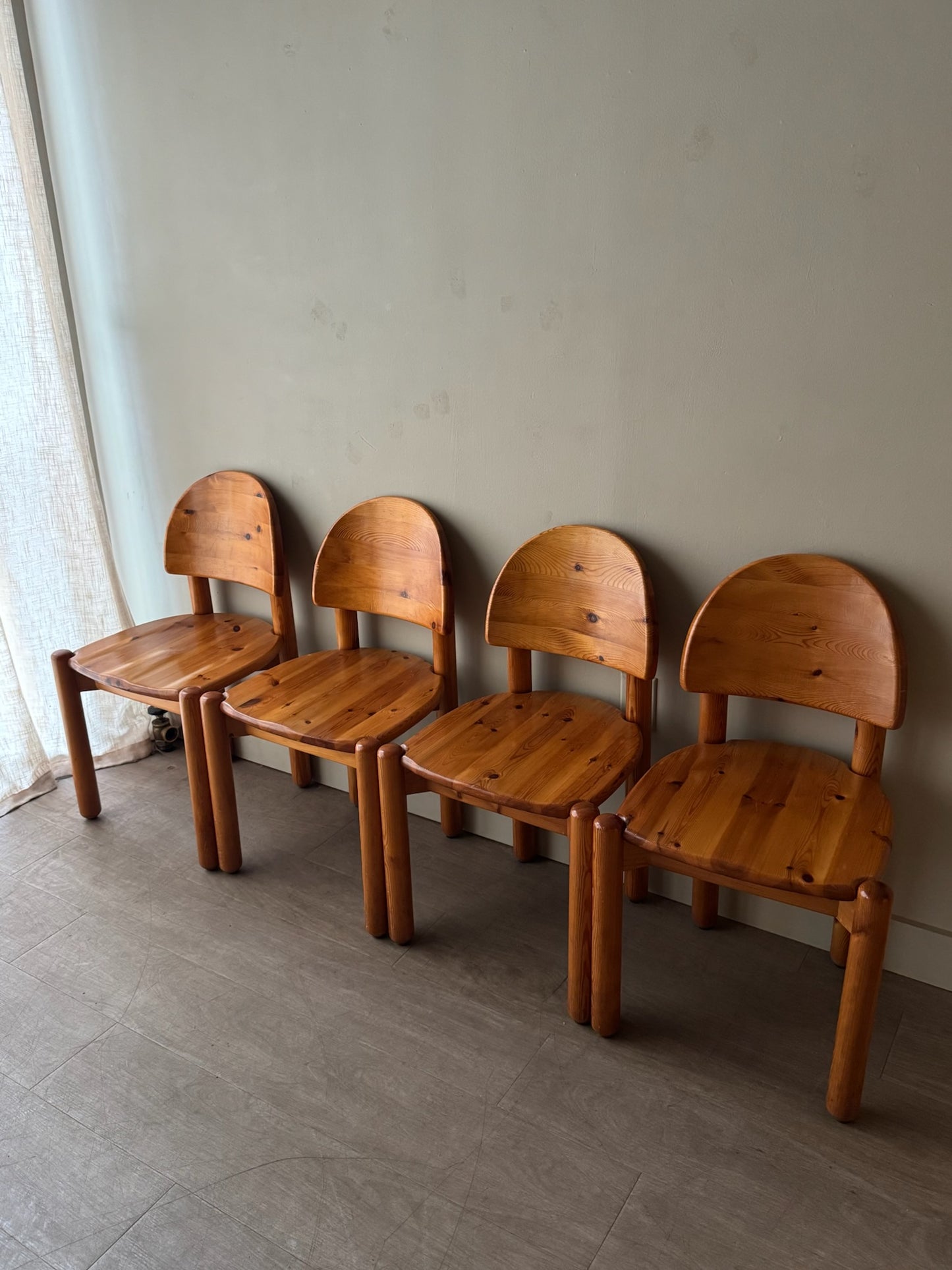 Rainer Daumiller pine dining chairs with satin finish. Sold as a set of 4.