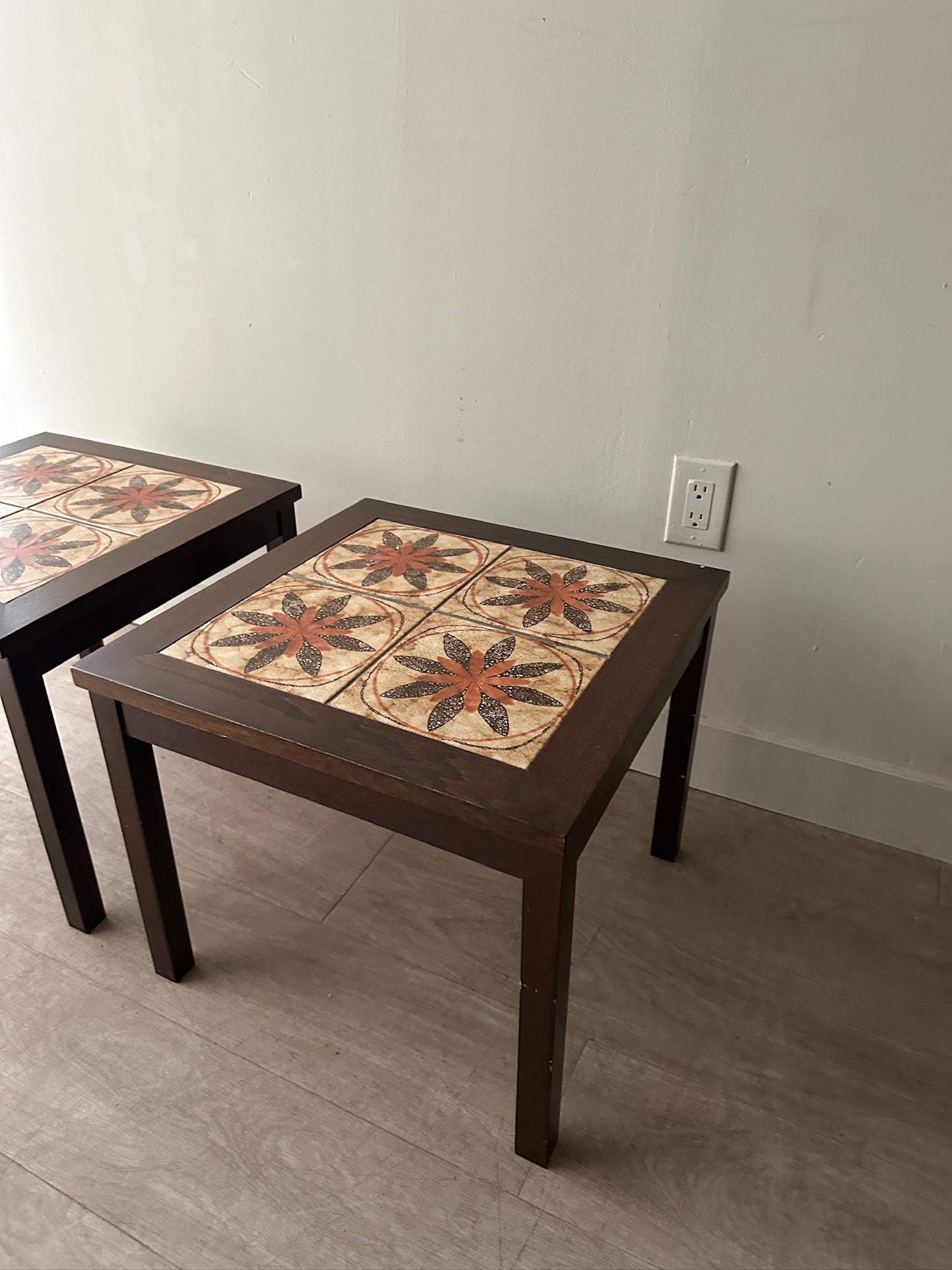 2 Toften Danish rosewood and tile side tables. Sold individually.