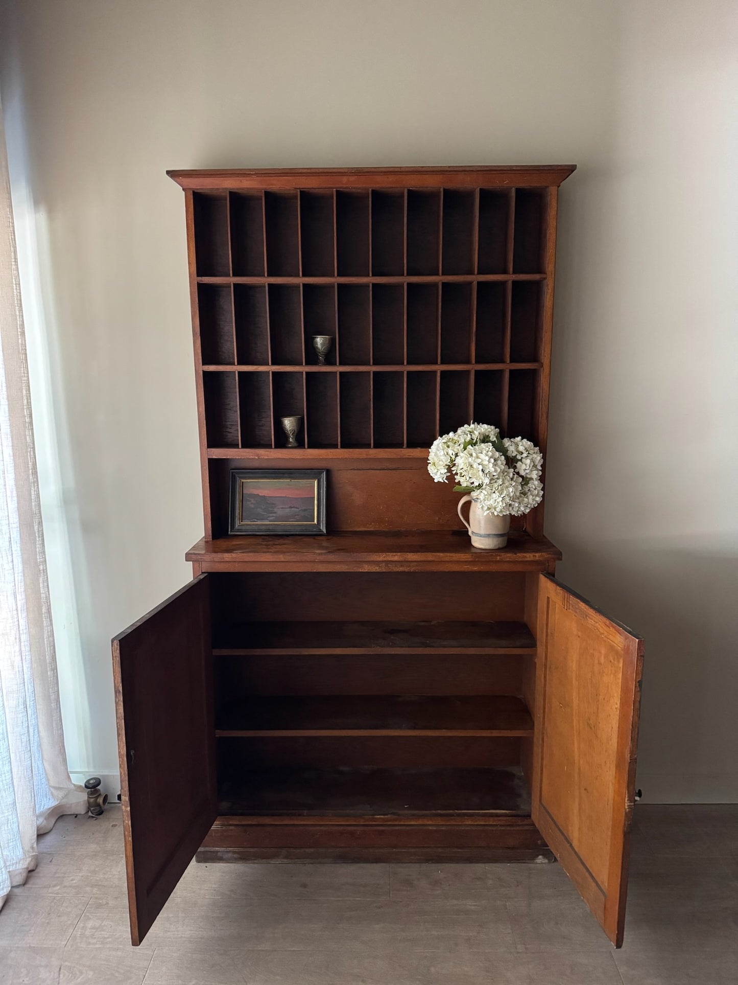 Oak stepback display cupboard