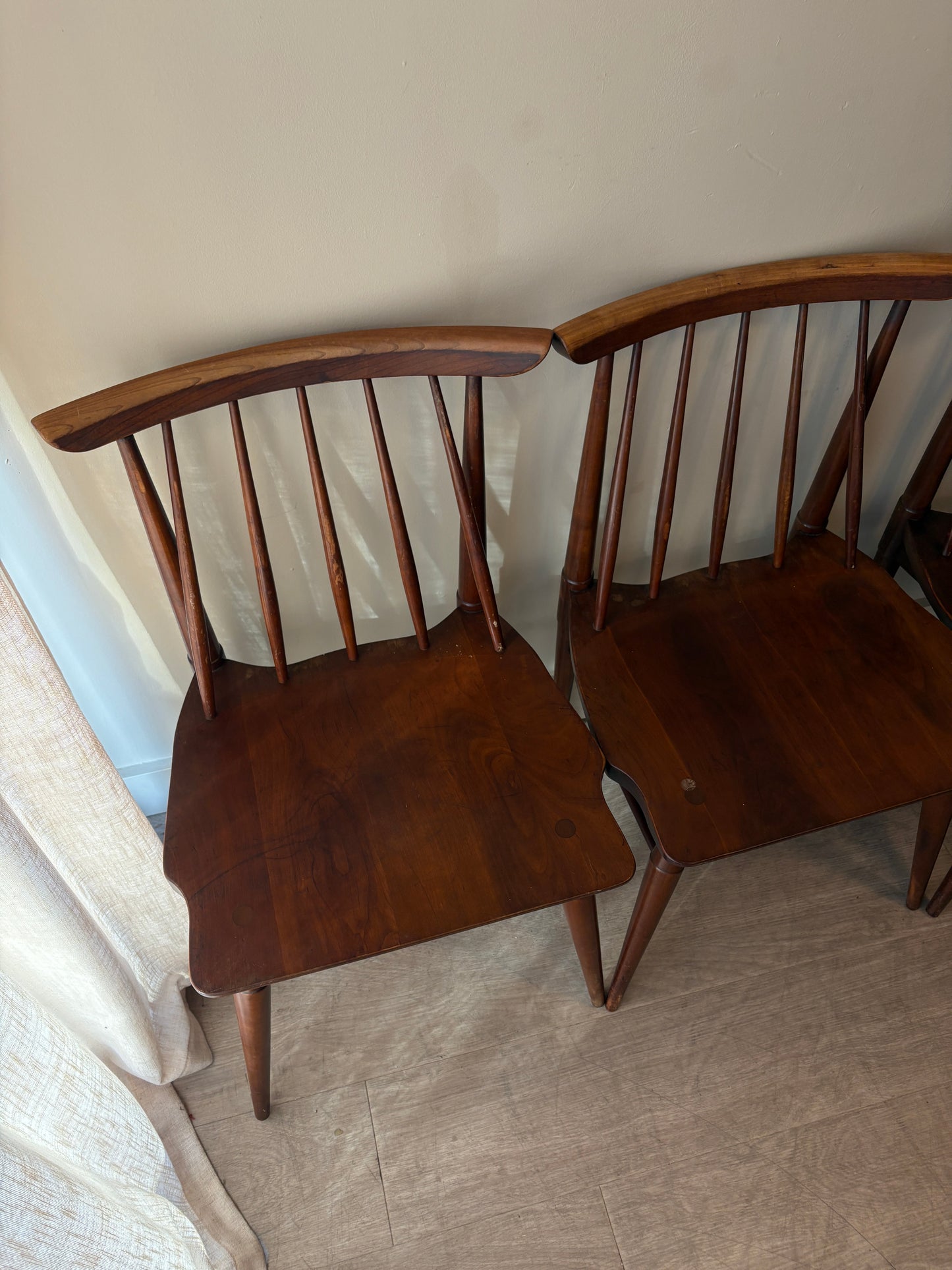 Cherry spindle chairs without arms. Sets of 2.