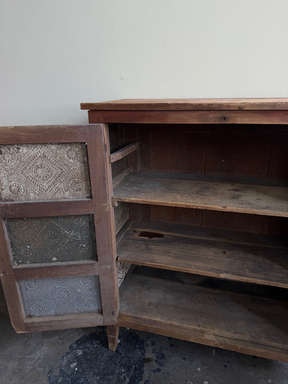Poplar punched tin cupboard