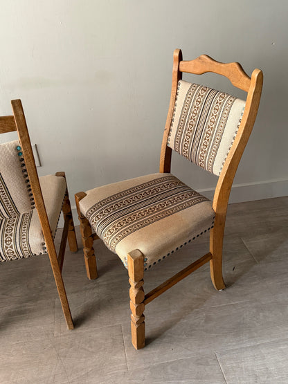 1970s Danish upholstered oak dining chairs. Sold as a set of 4.