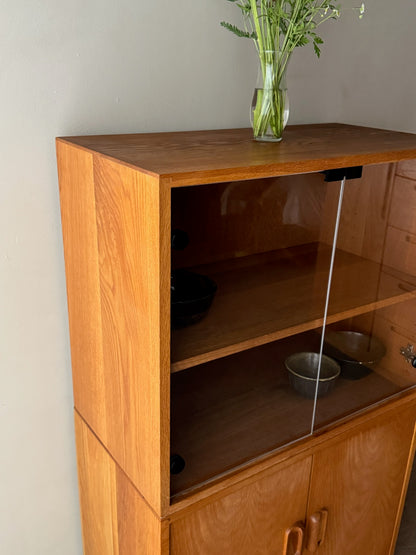 Oak two piece display cabinet