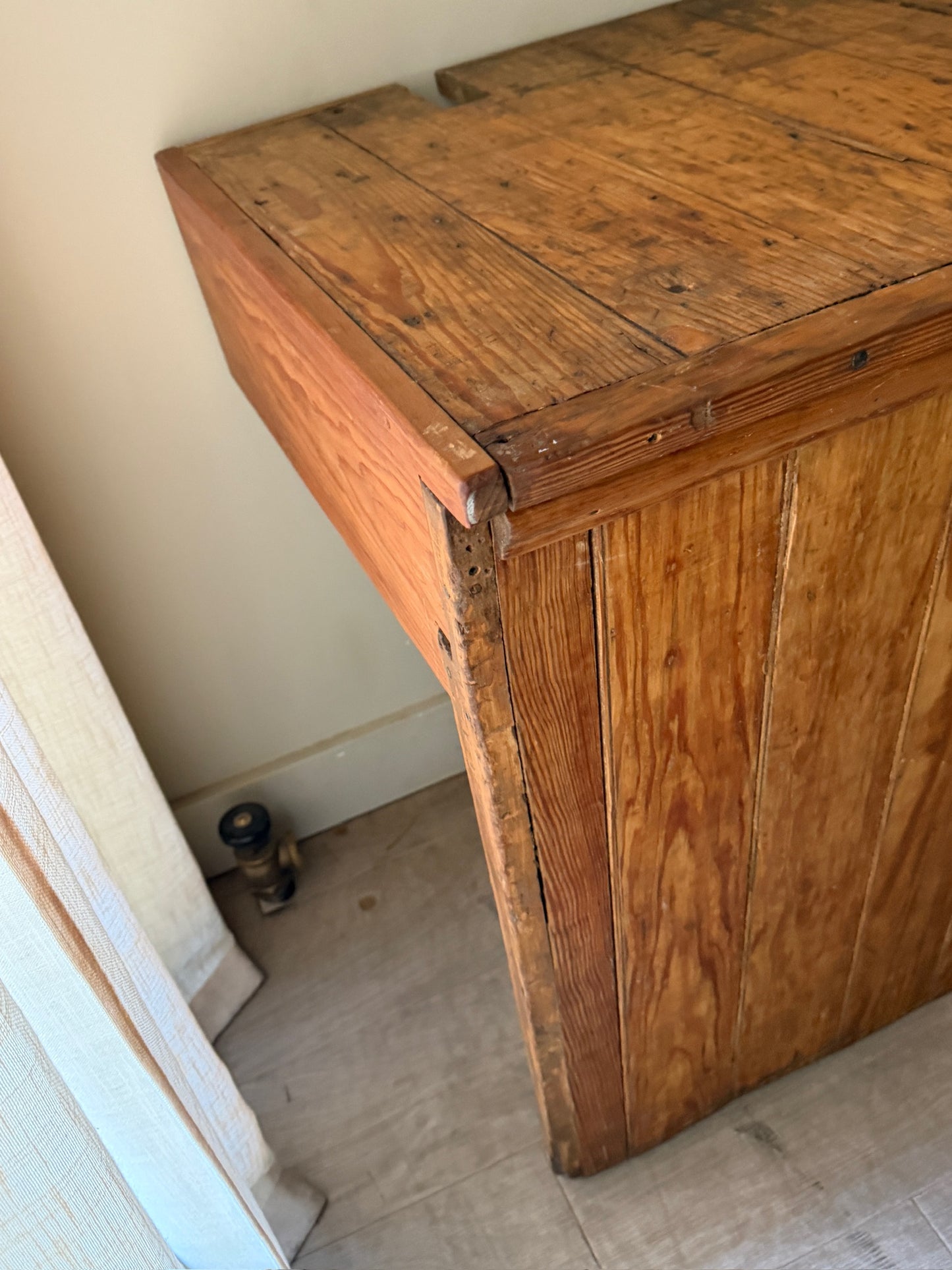 Yellow pine country store counter with cubbies