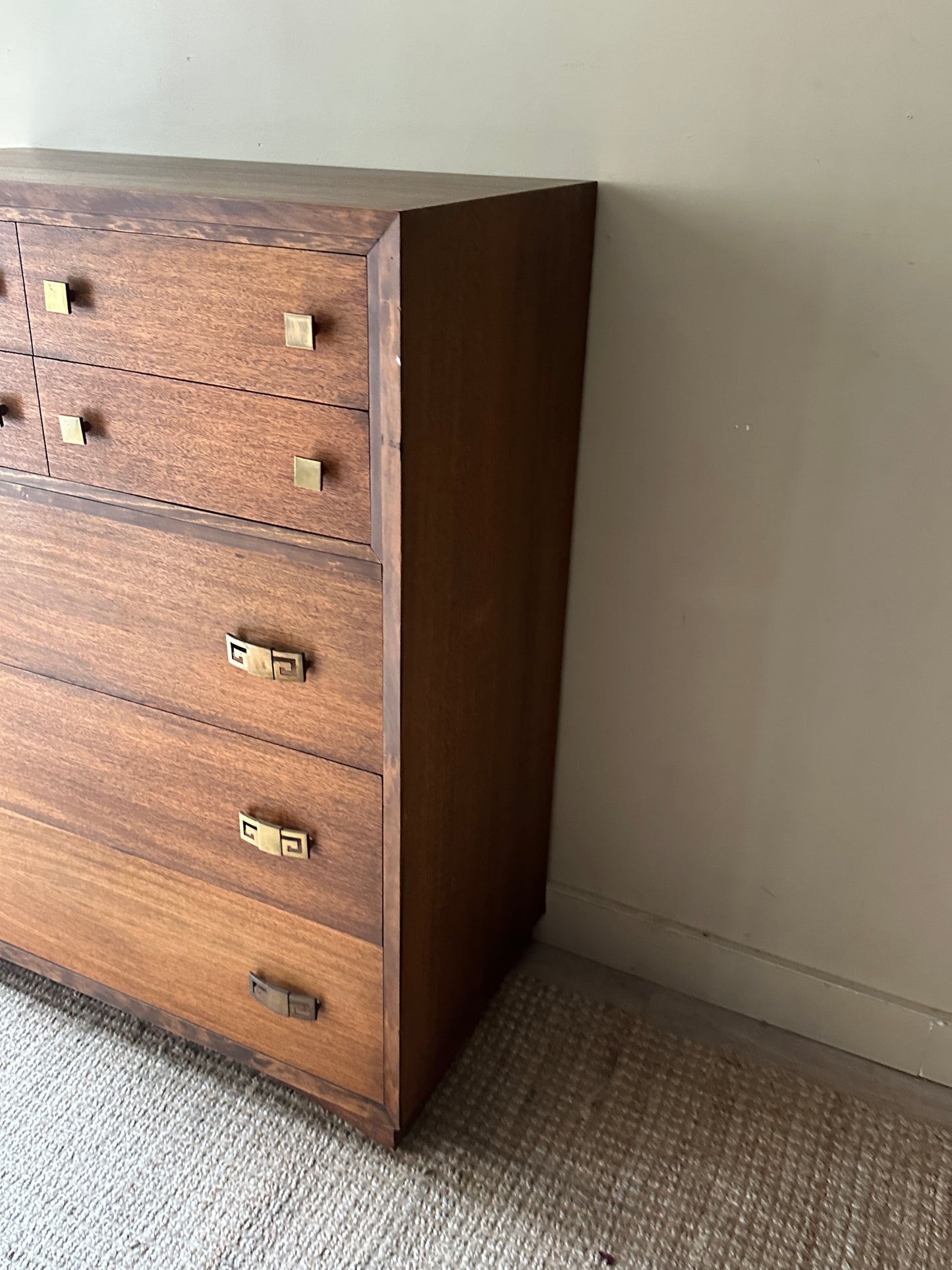 Pine tallboy with brass hardware