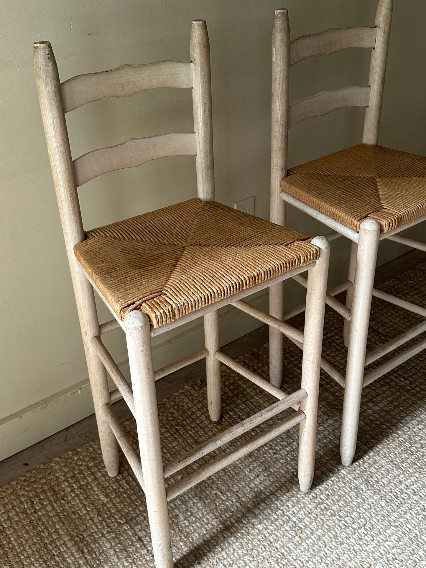 Rush bar stools. Sold as a pair.