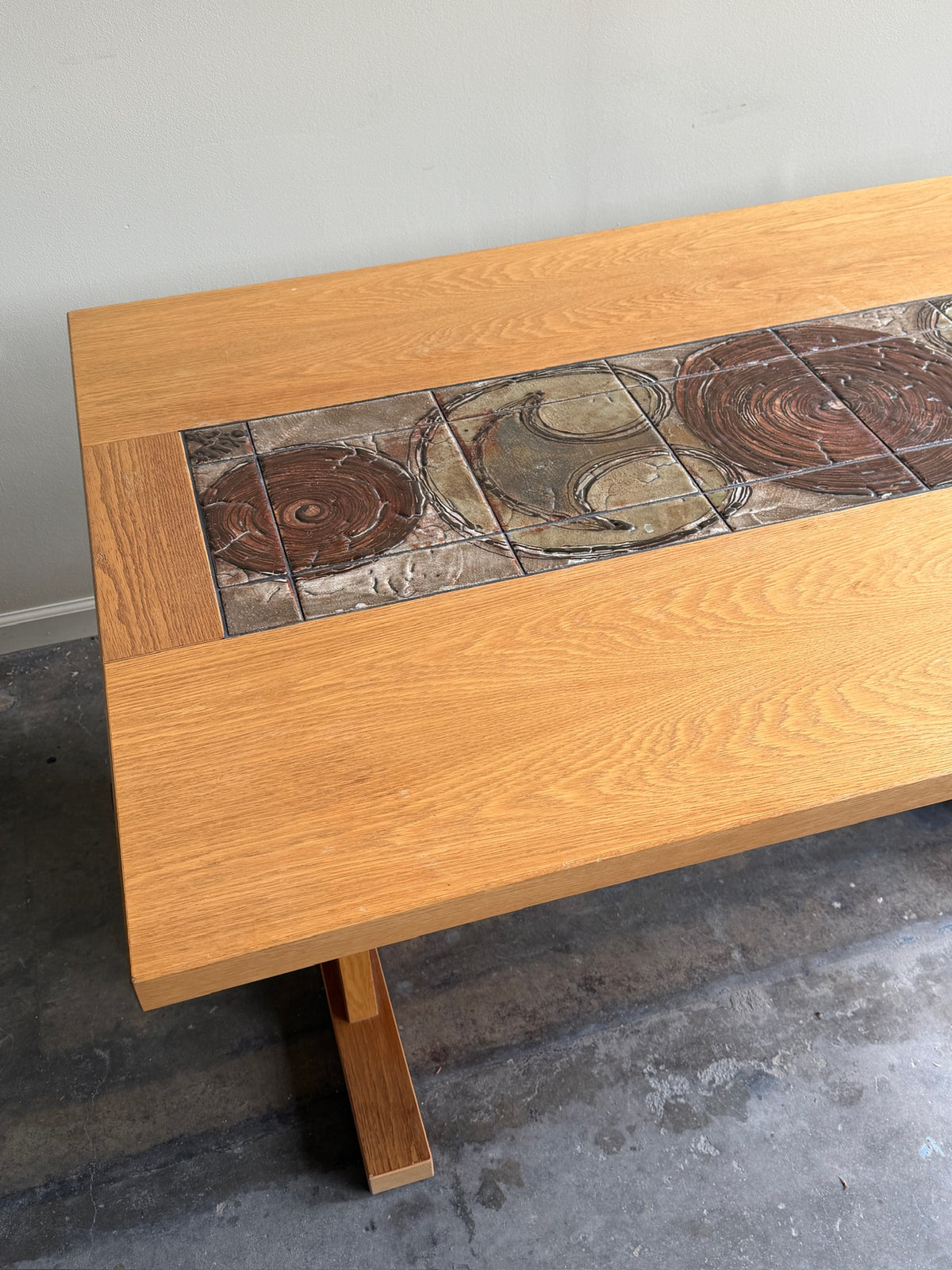 Poul Hermann Poulsen for Gangso Mobler Danish oak & tile dining table with extensions