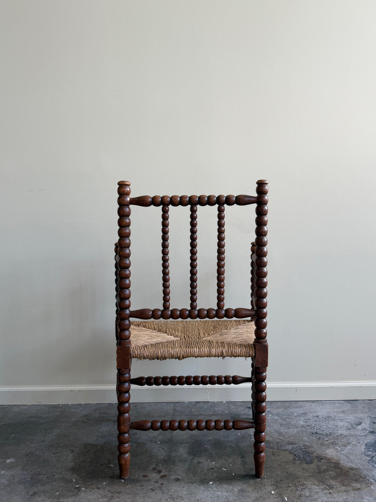 Dutch bobbin oak rush seat armchair