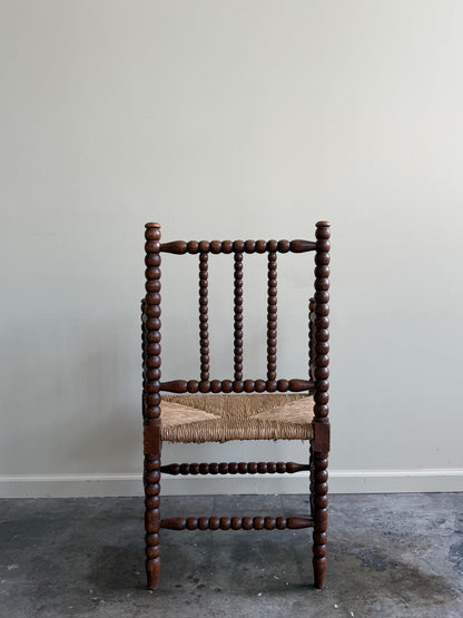 Dutch bobbin oak rush seat armchair