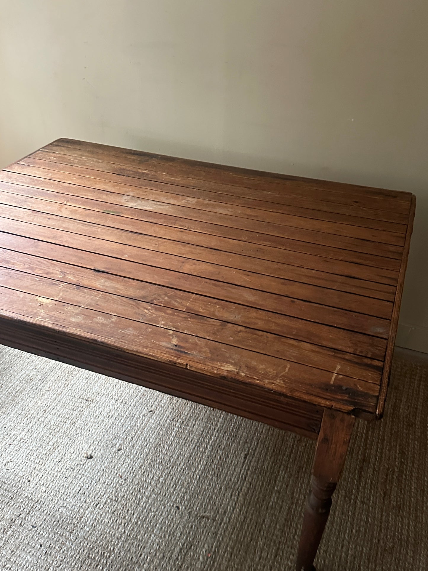 Pine slatted dining table