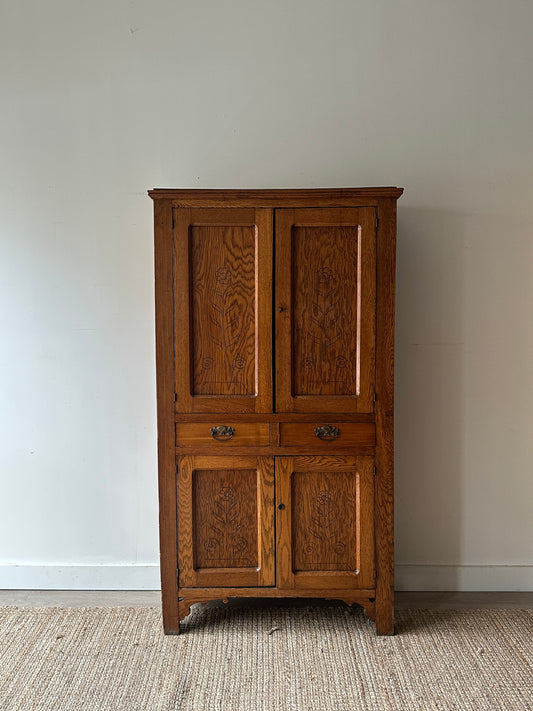 Carved golden oak hutch