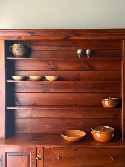 Pine two piece stepback hutch
