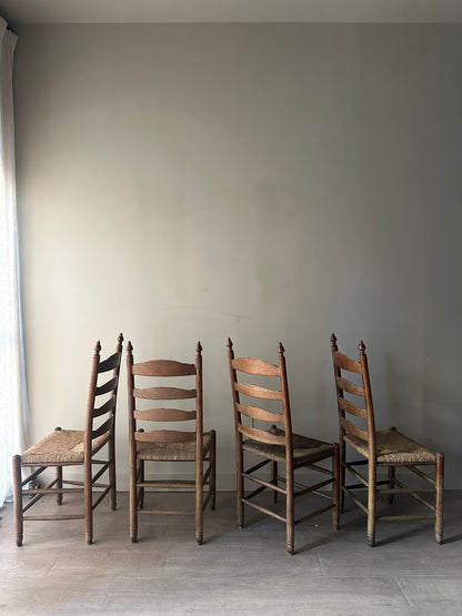 4 Medium oak and rush seat dining chairs. (Sets of 2)
