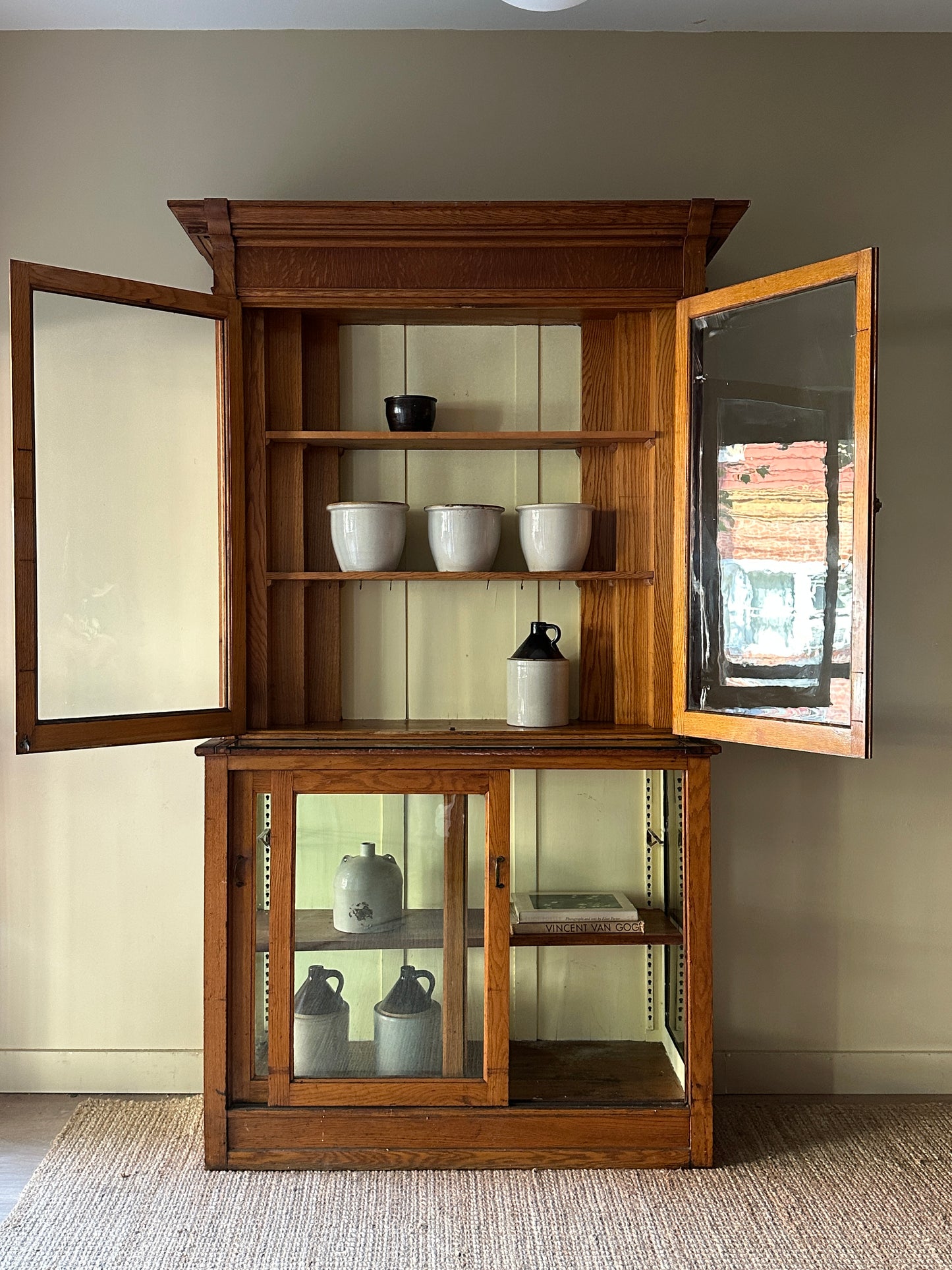 Two piece oak display case
