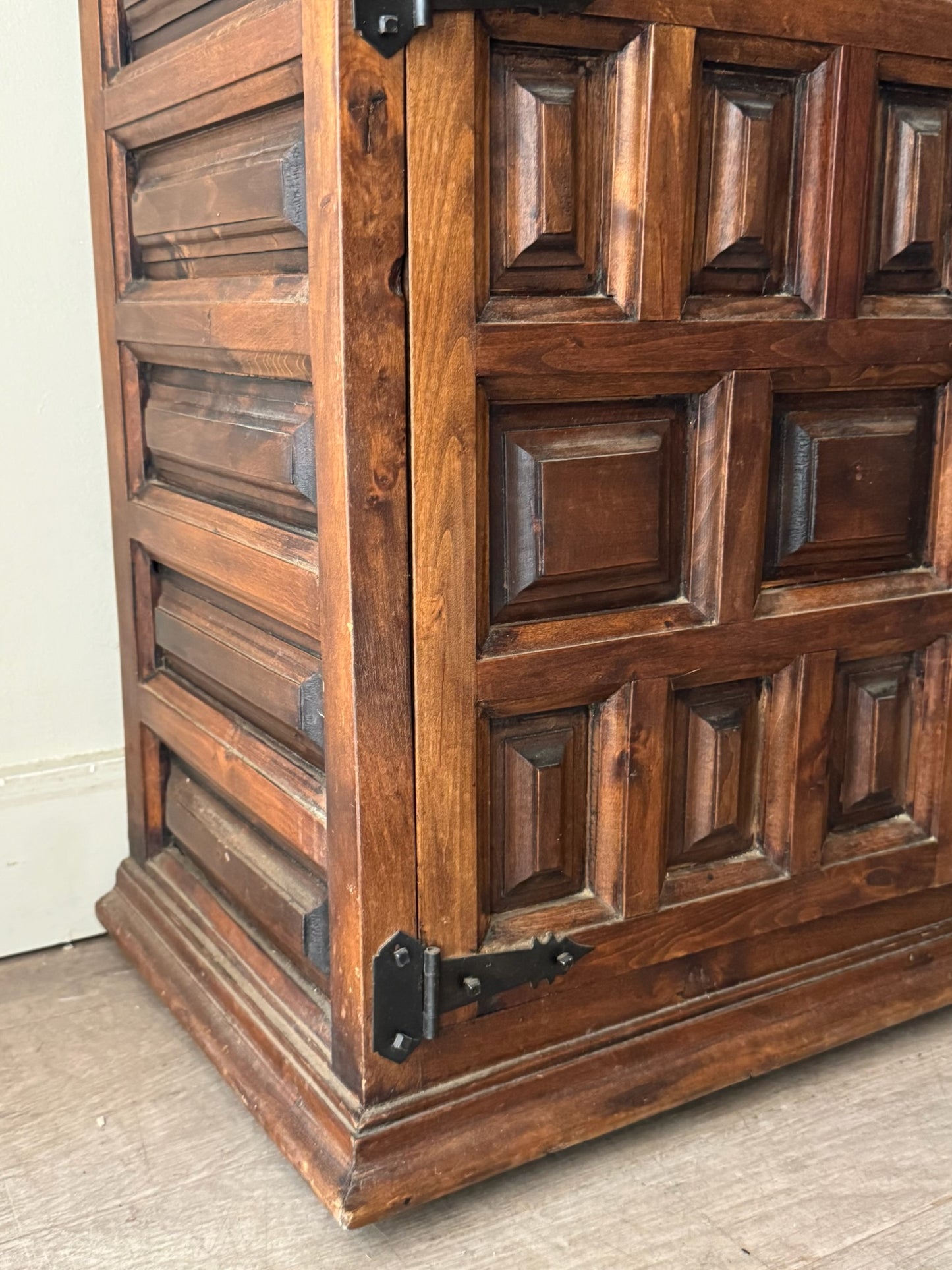 Spanish carved pine secretary cabinet