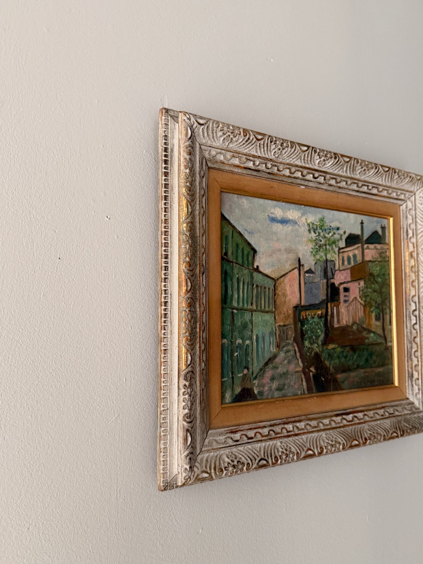 American School cityscape. Signed.