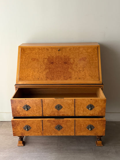 Swedish burl walnut secretary dresser