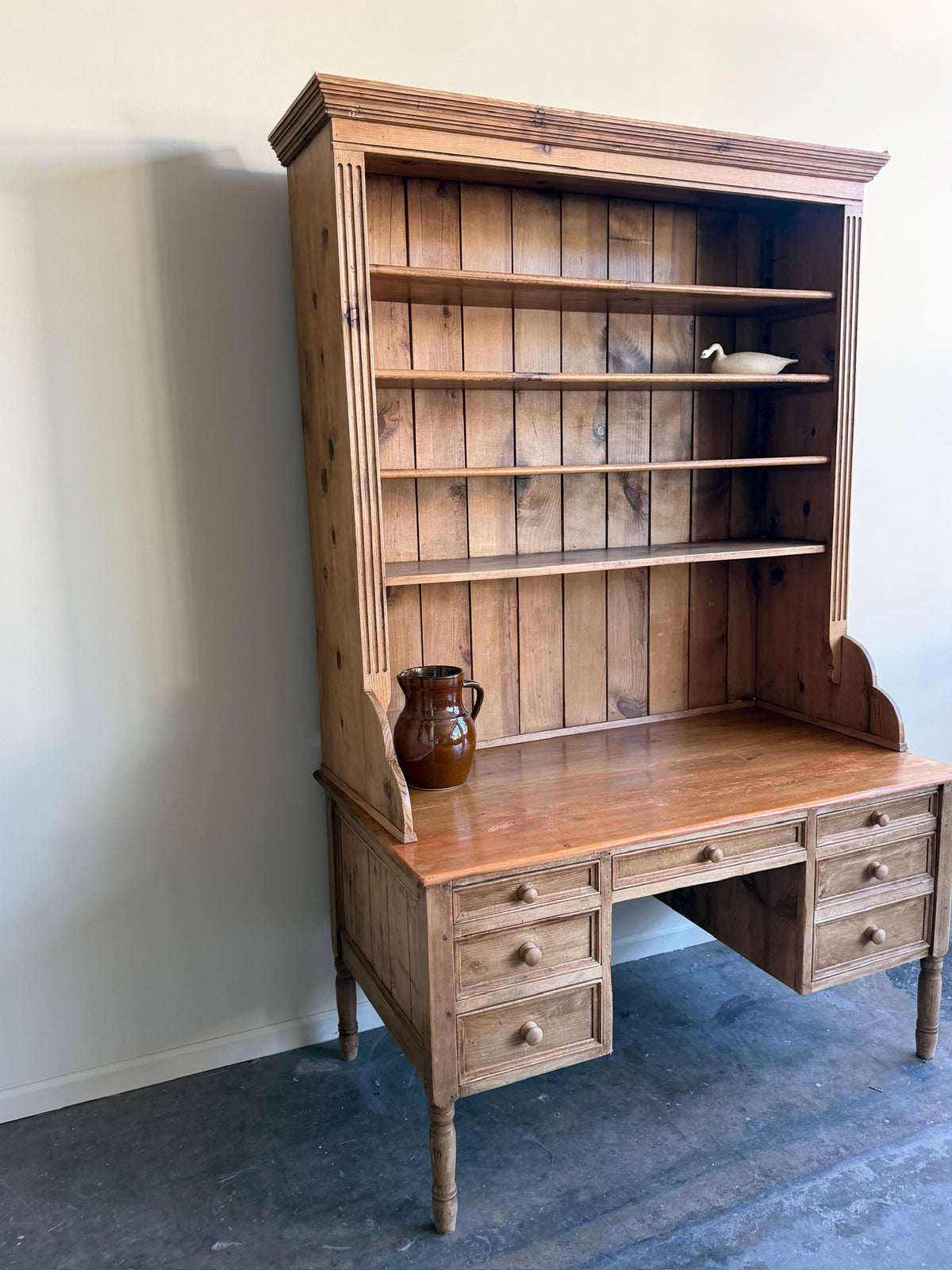 Scandinavian Pine Two Piece Desk with bookcase