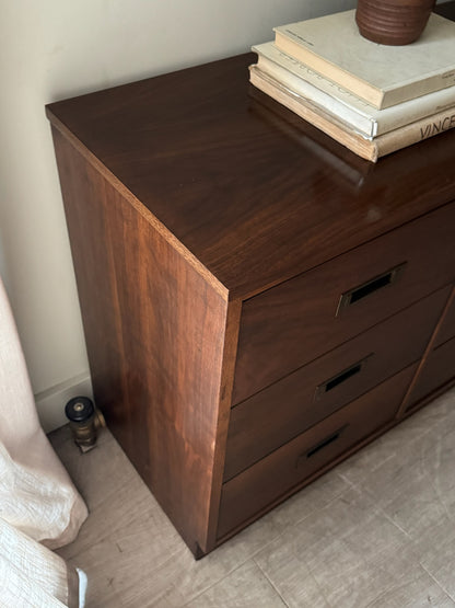 Campaign walnut 9 drawer dresser