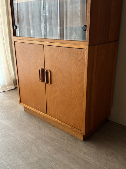 Oak two piece display cabinet