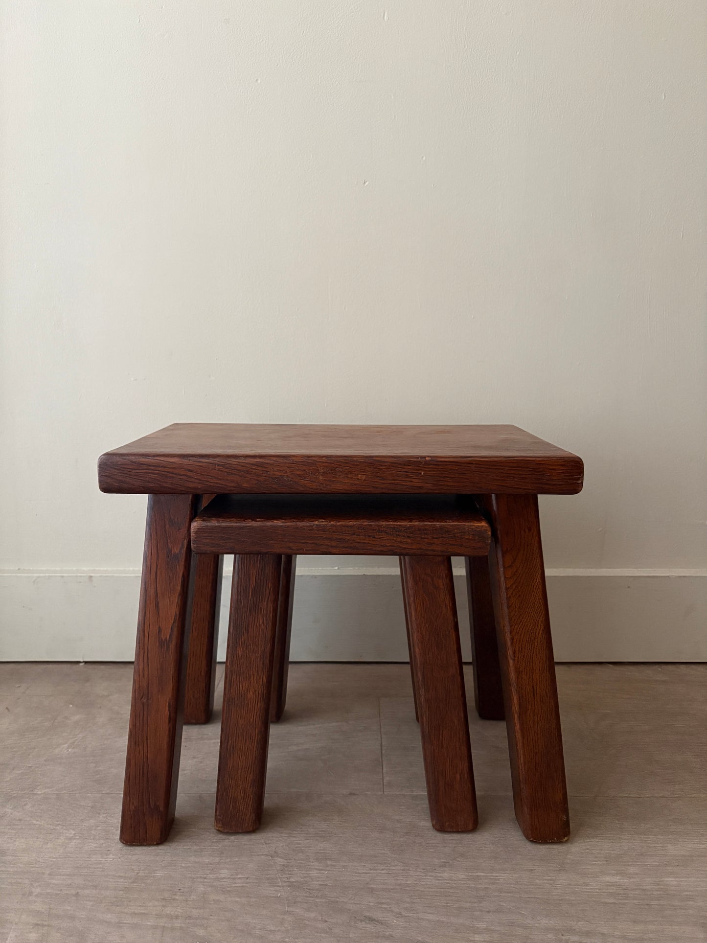 Belgian Brutalist oak nesting tables
