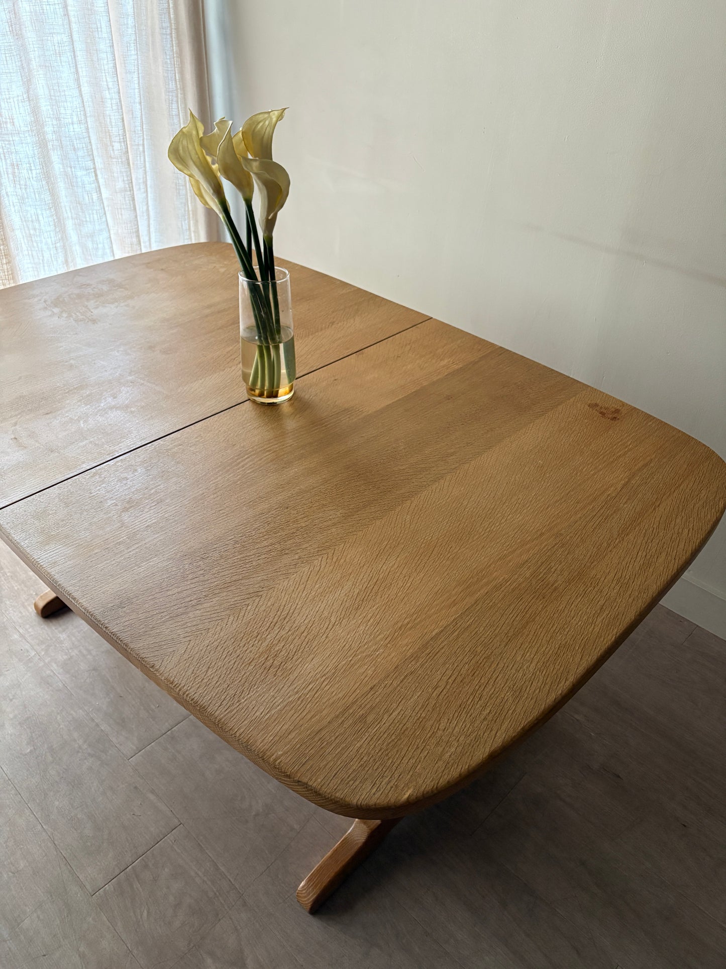 Danish oak trestle dining table with extensions