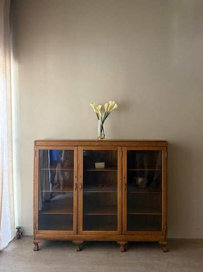 Golden oak 3 door display cabinet