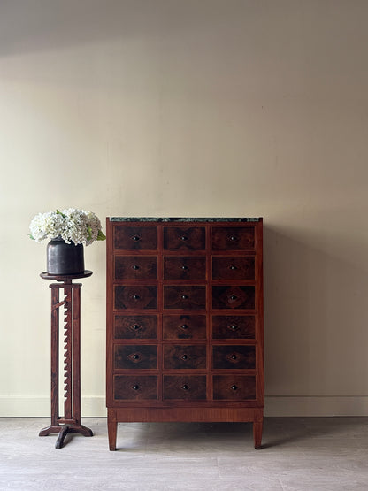 Vereinigte Werkstatten walnut and marble apothecary drawers