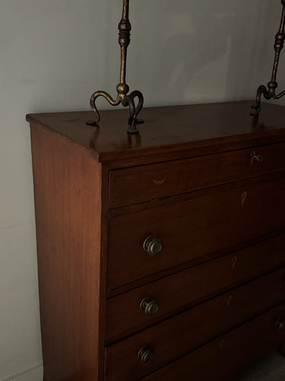 Inlaid walnut tallboy dresser with drop down compartment