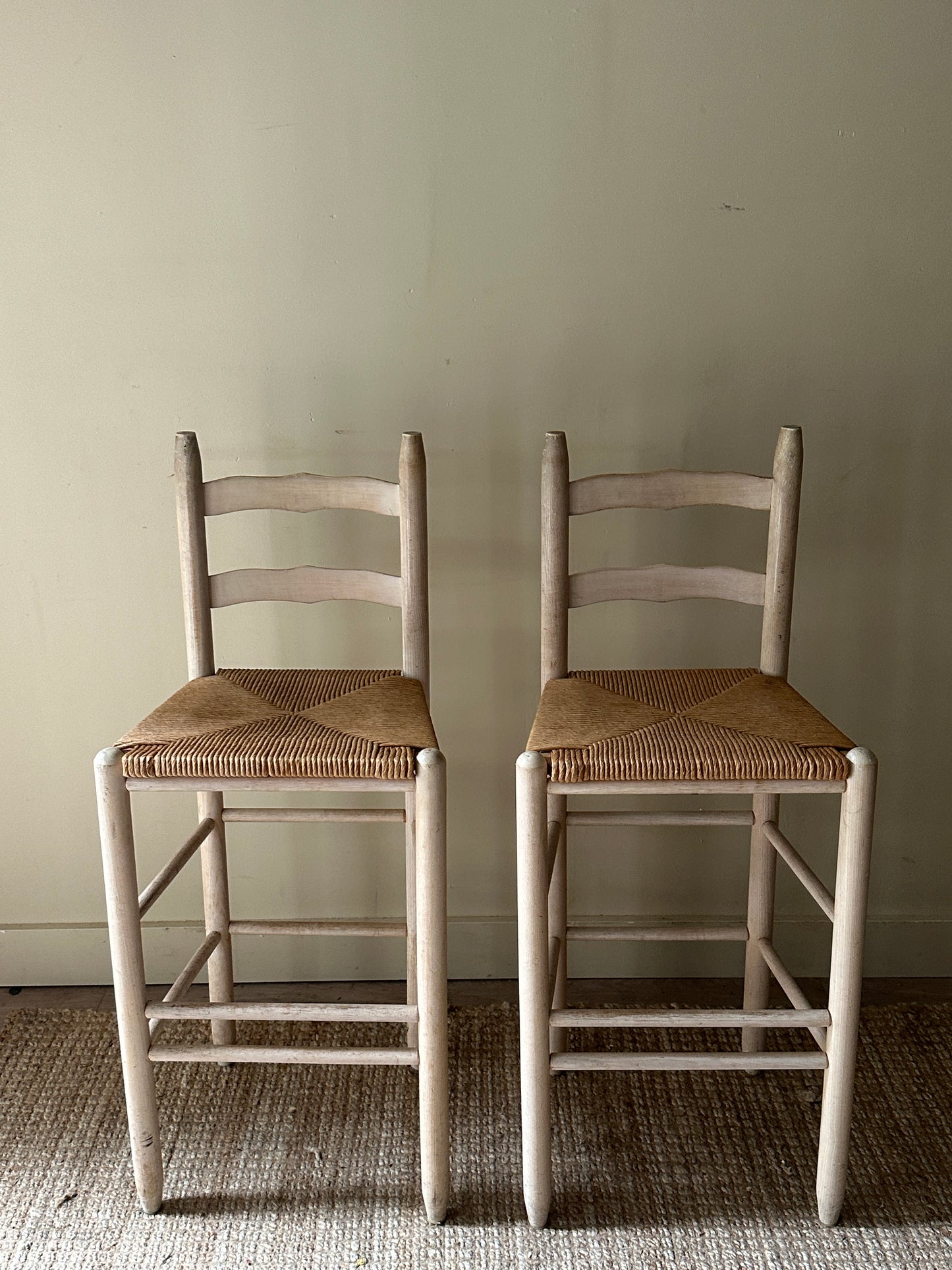 Rush bar stools. Sold as a pair.