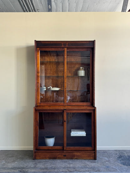 Walnut glass mercantile two piece display case