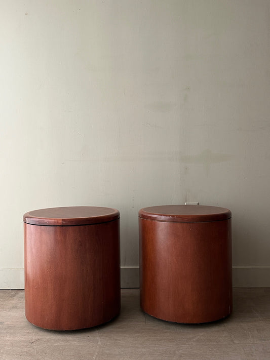 Walnut drum tables. Sold individually.