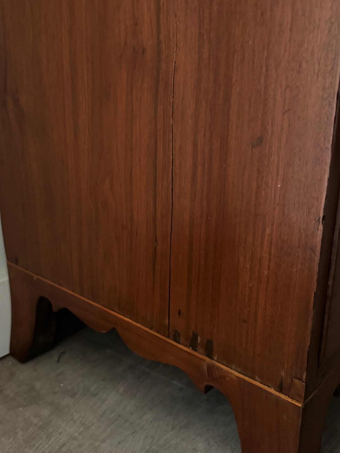 Inlaid walnut tallboy dresser with drop down compartment