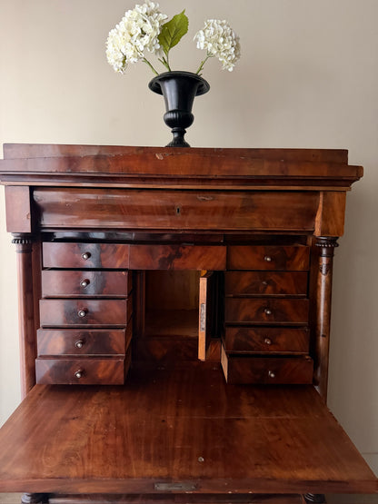 Burl mahogany secretary chest