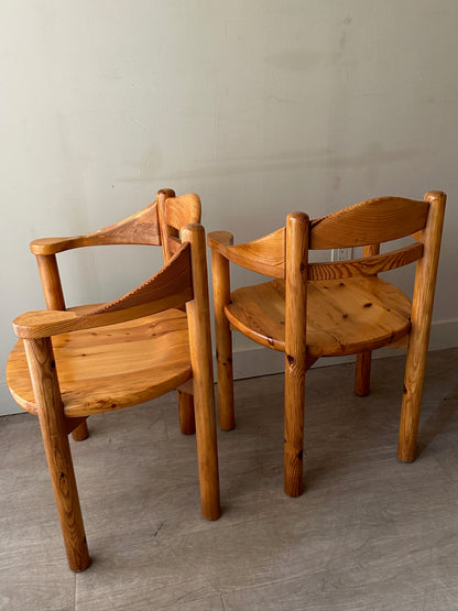 Rainer Daumiller pine dining chairs with arms. Sold as set of 2.