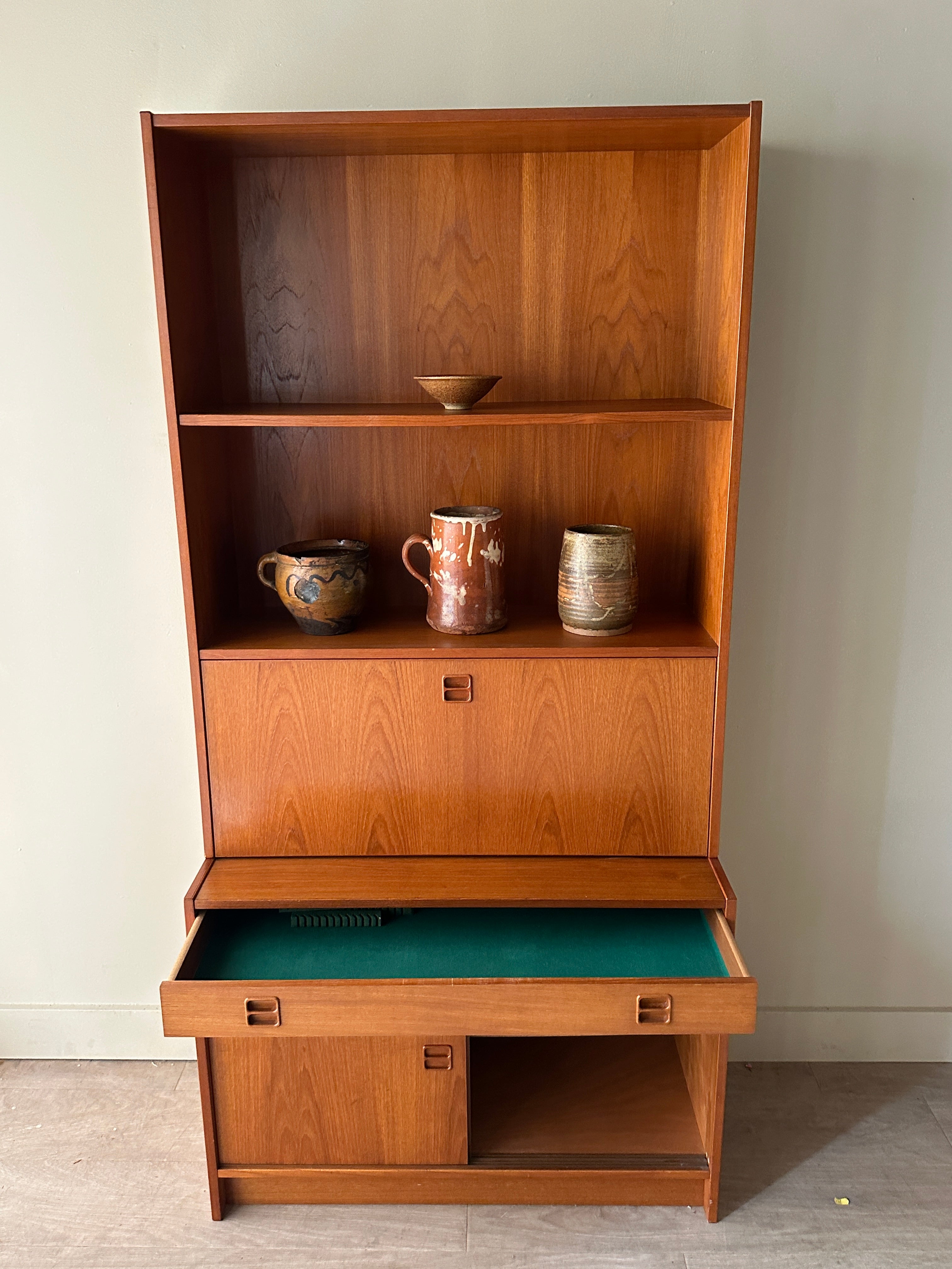 Danish teak two piece secretary hutch – Good Behavior