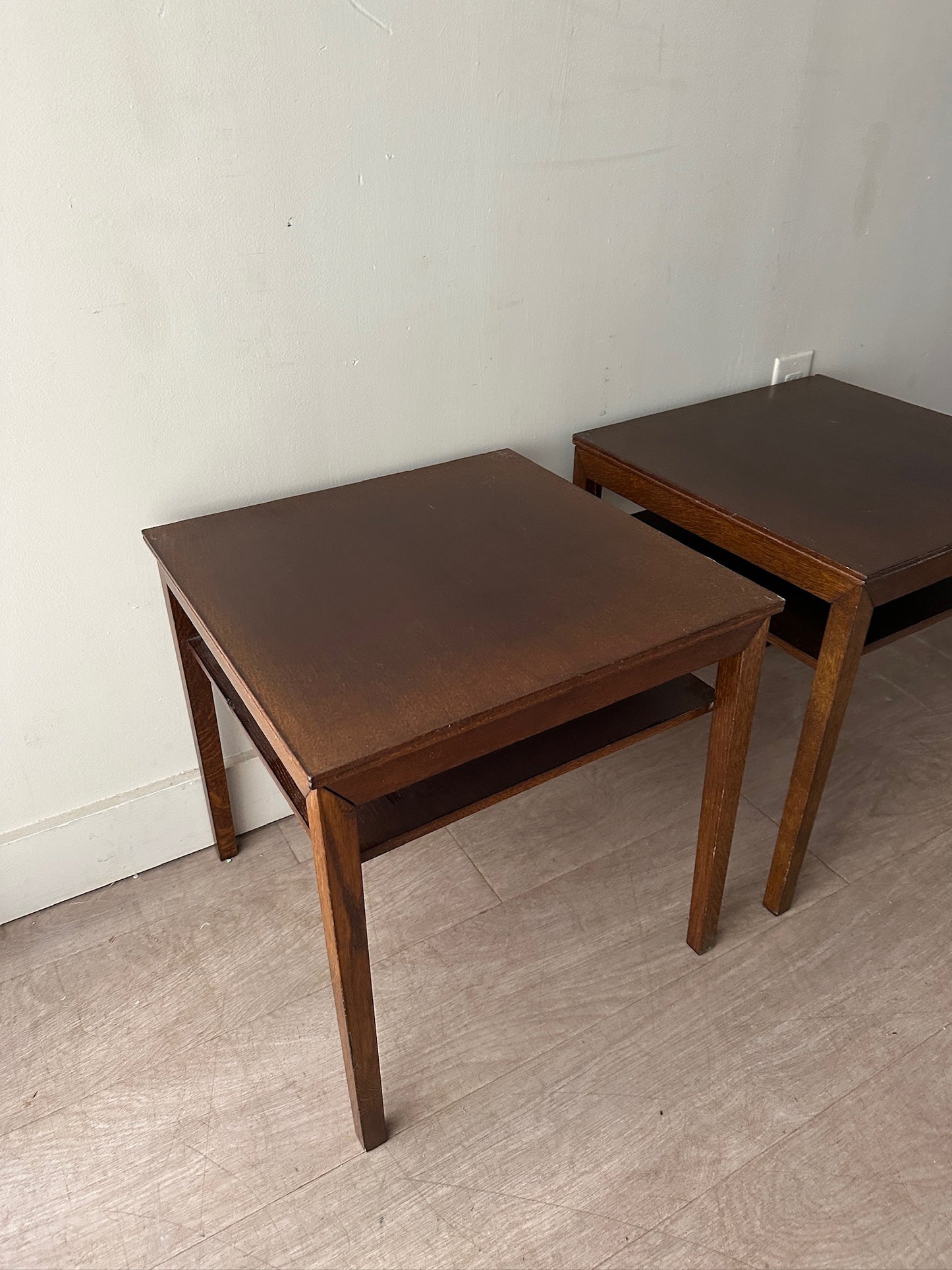 2 oak side tables. Sold individually.